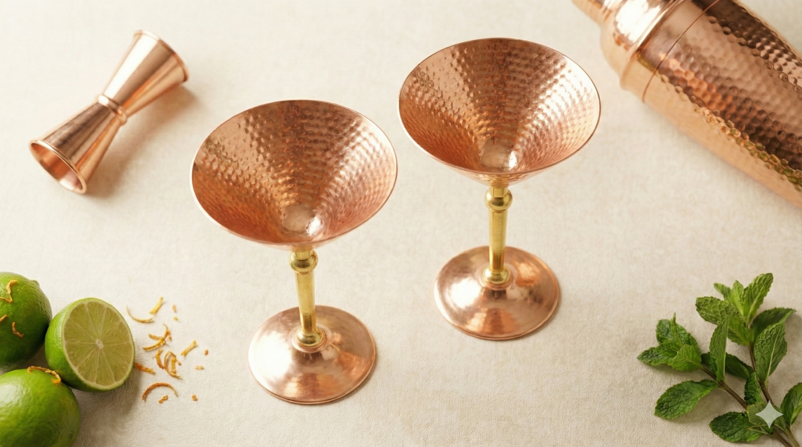 Martini Glass - Copper - Hammered Finish Copper product view 2 - Viviana London artisan collection