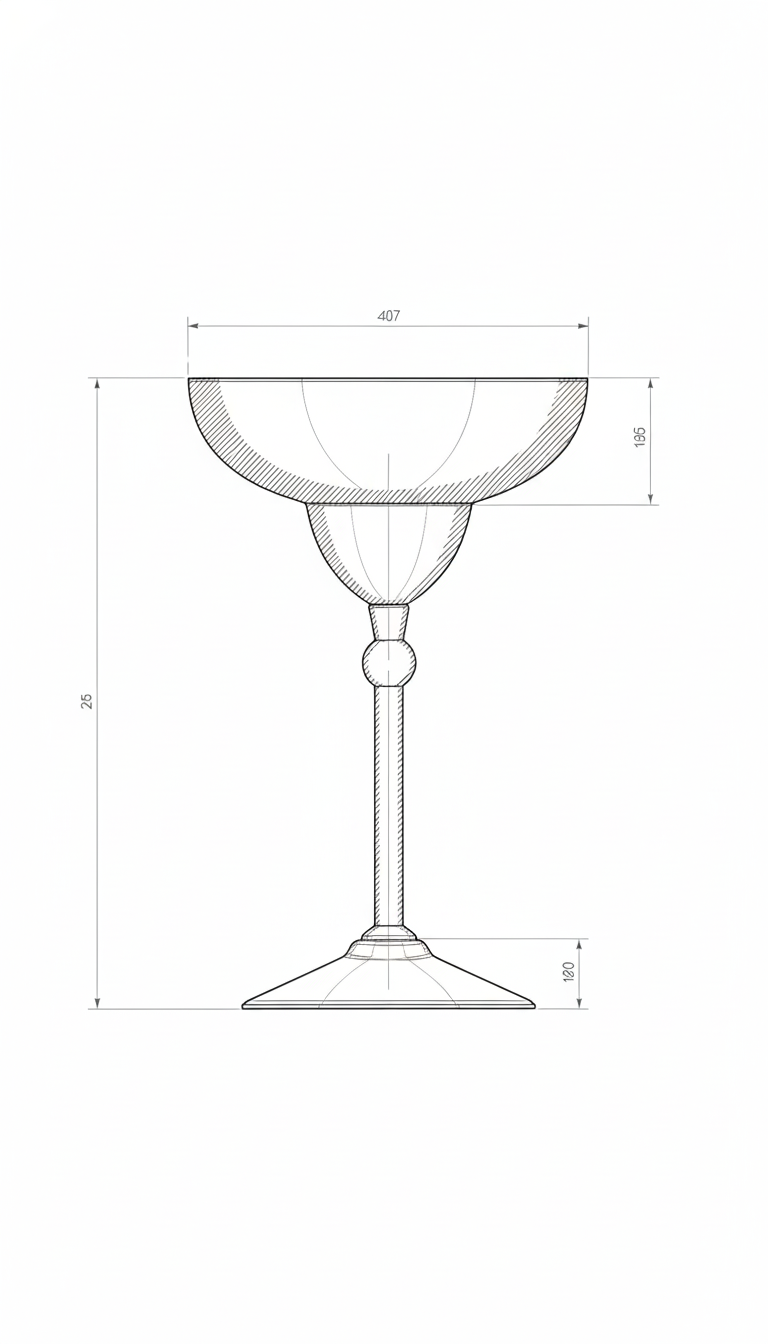 Margarita Glass - Copper - Luxury Stemmed Cocktail Glass Dimensions - Viviana London Margarita Glass - Copper - Luxury Stemmed Cocktail Glass dimensions diagram - Viviana London artisan product specification