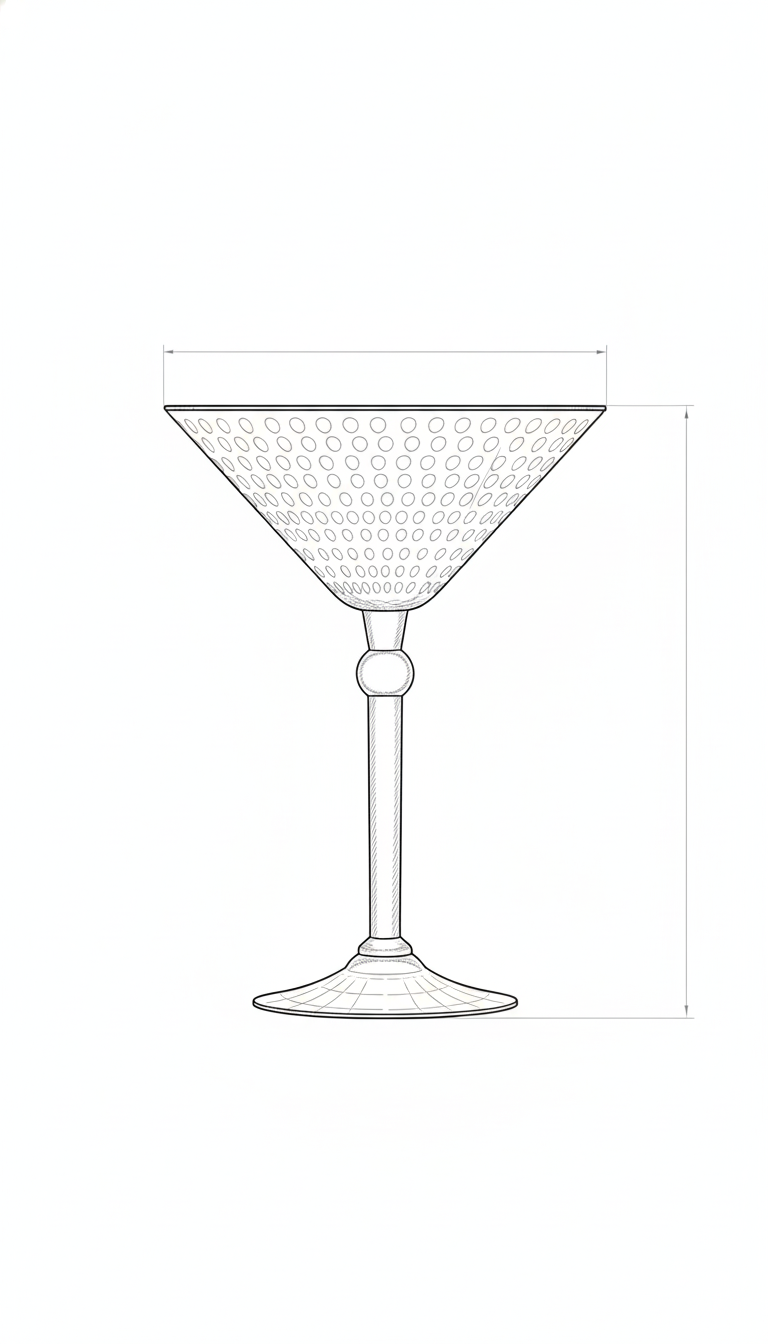 Martini Glass - Copper - Hammered Finish Dimensions - Viviana London Martini Glass - Copper - Hammered Finish dimensions diagram - Viviana London artisan product specification