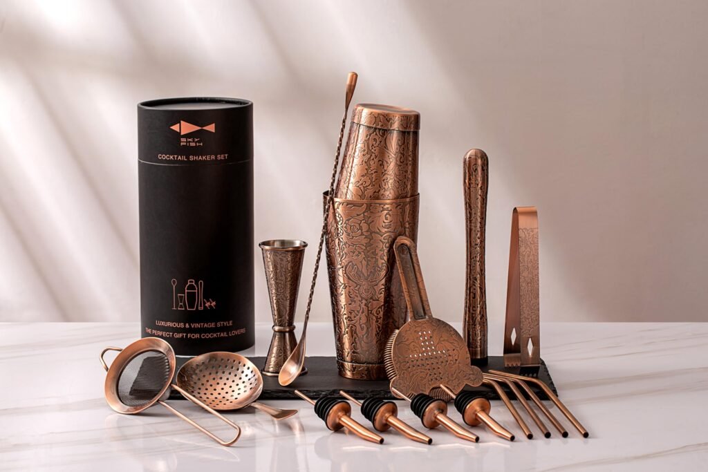 Copper-Plated Stainless Steel Cocktail Shaker Set