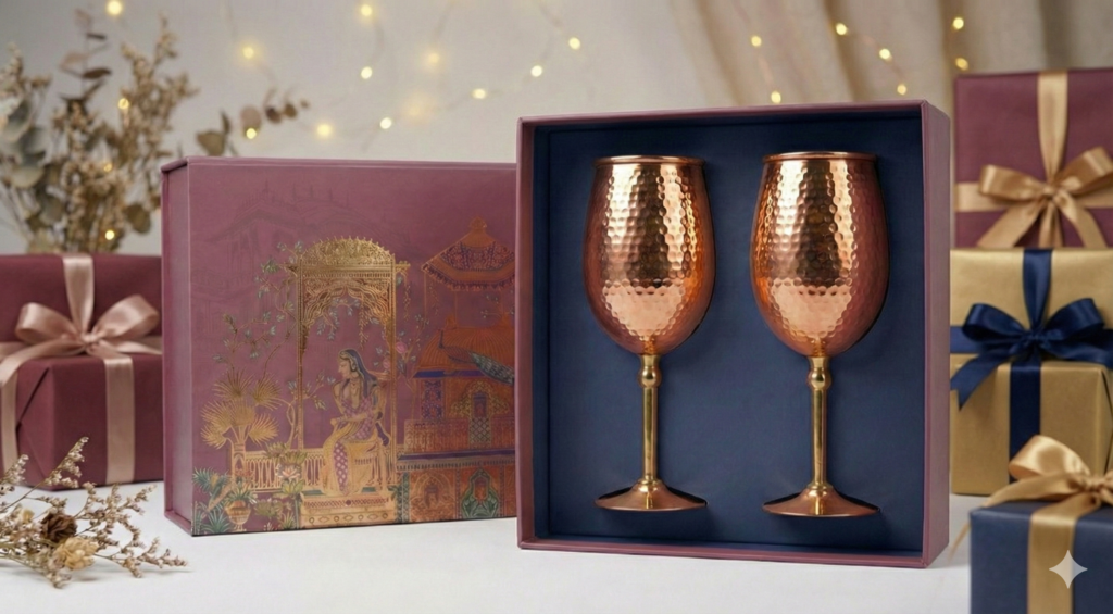 Hammered copper wine glasses luxury gift set for wine lovers and corporate gifting in the UK
