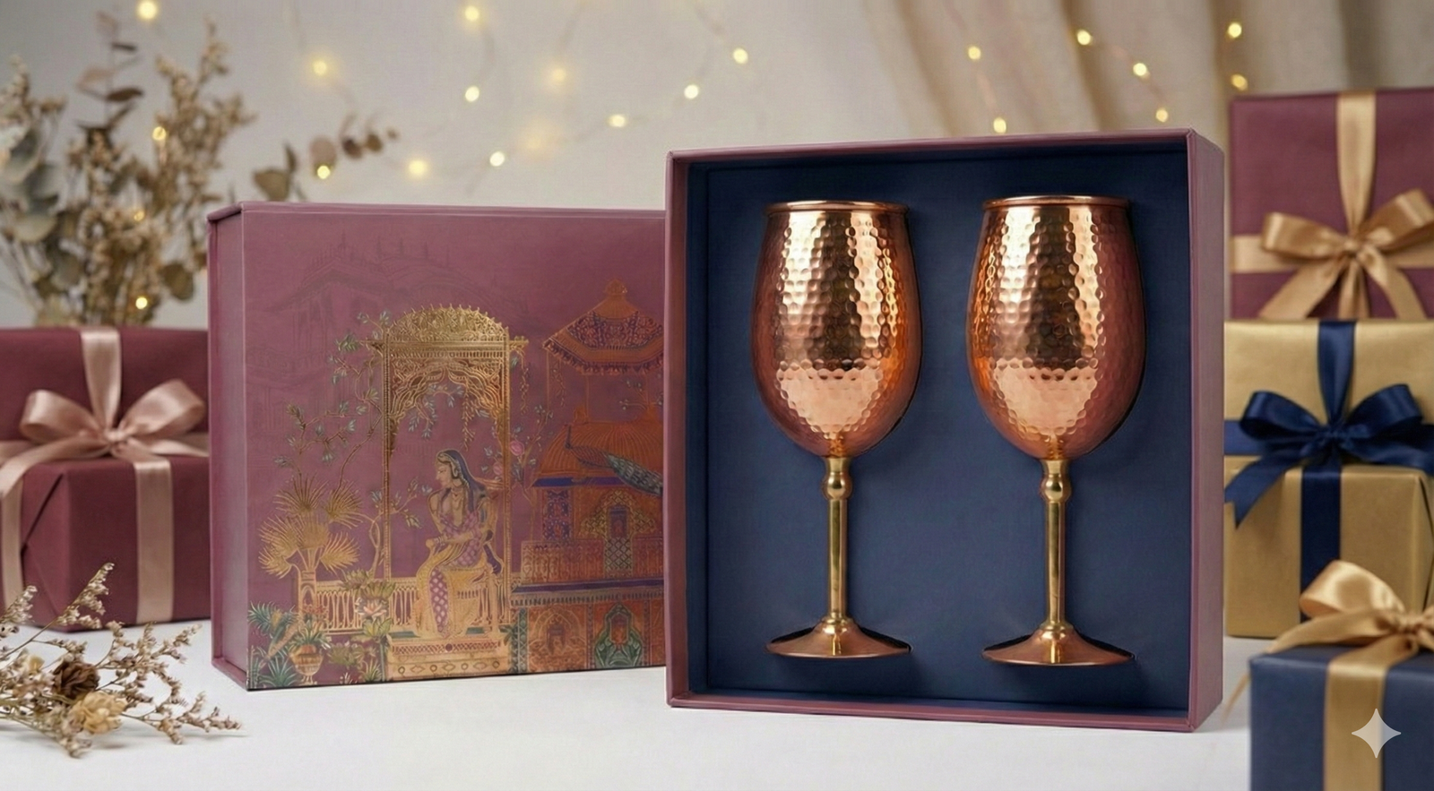 Hammered copper wine glasses luxury gift set for wine lovers and corporate gifting in the UK