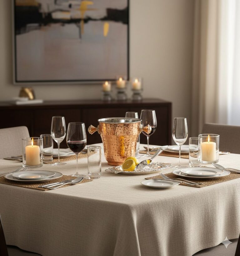 Luxury copper ice bucket for wine and champagne in UK home dining setup