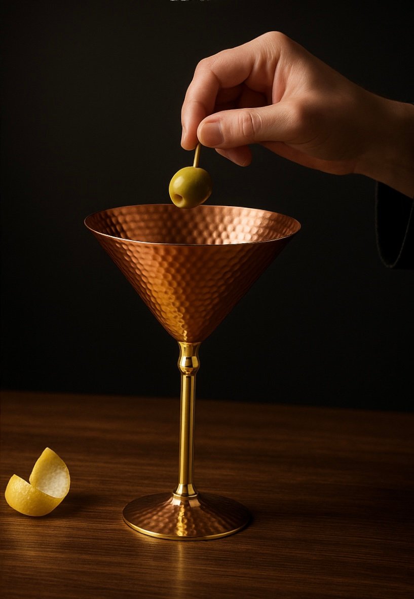 Luxury copper martini glass for home bar setup